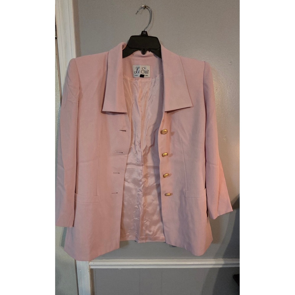 Le Suit Paris New York Pink Blazer Gold Buttons Vintage Style Size 10